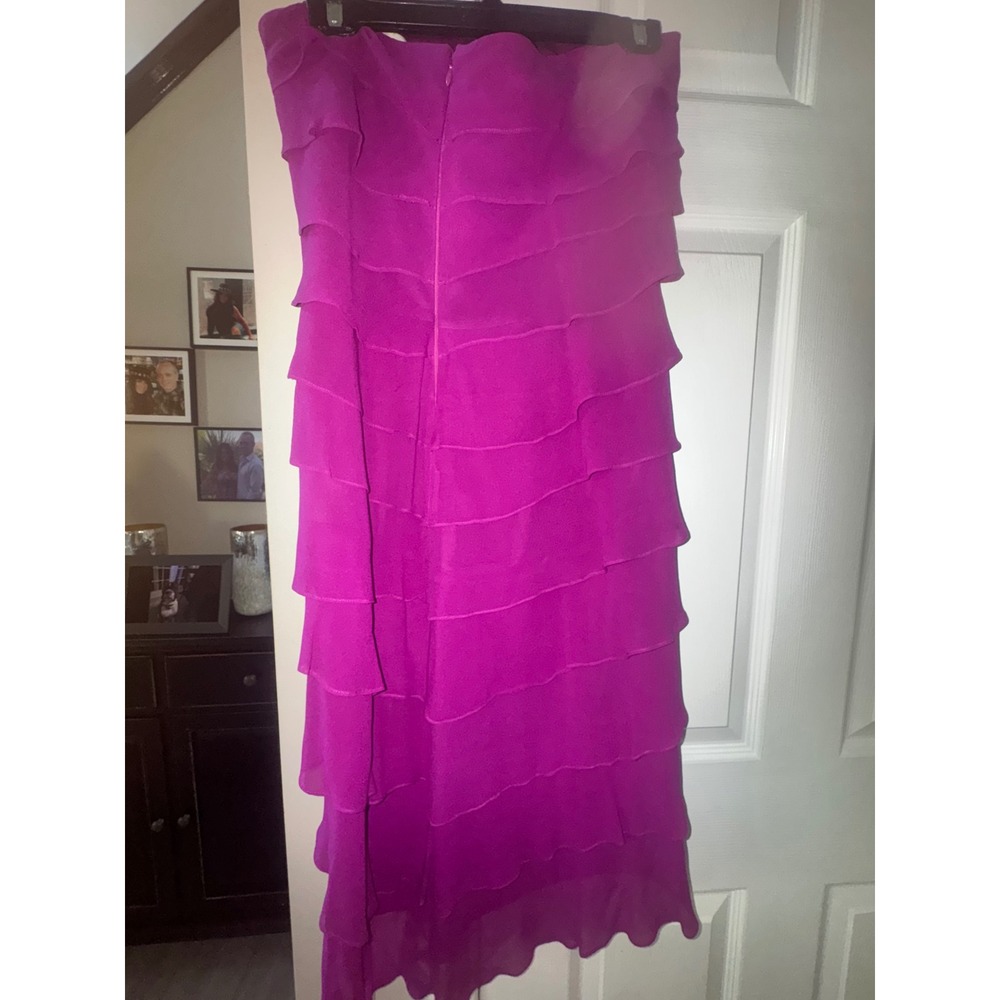 Tadashi Shoji Magenta Purple 100% Silk Tiered Ruffle Gown Dress EI8480S Size 10 - Picture 7 of 7